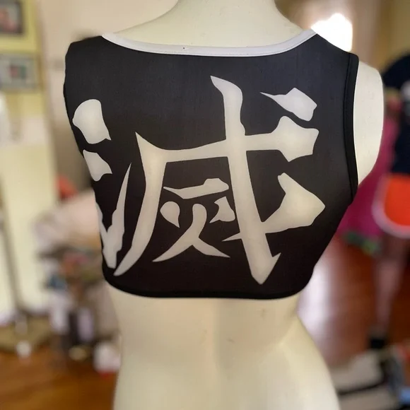 Demon Slayer Tengen Uzui Black and White Graphic Swim Top - Picture 1 of 4